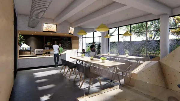 This here will be the registration counter and self-serve cafe on the ground floor. It’s also going to have some great views into climbing on the lower floors!