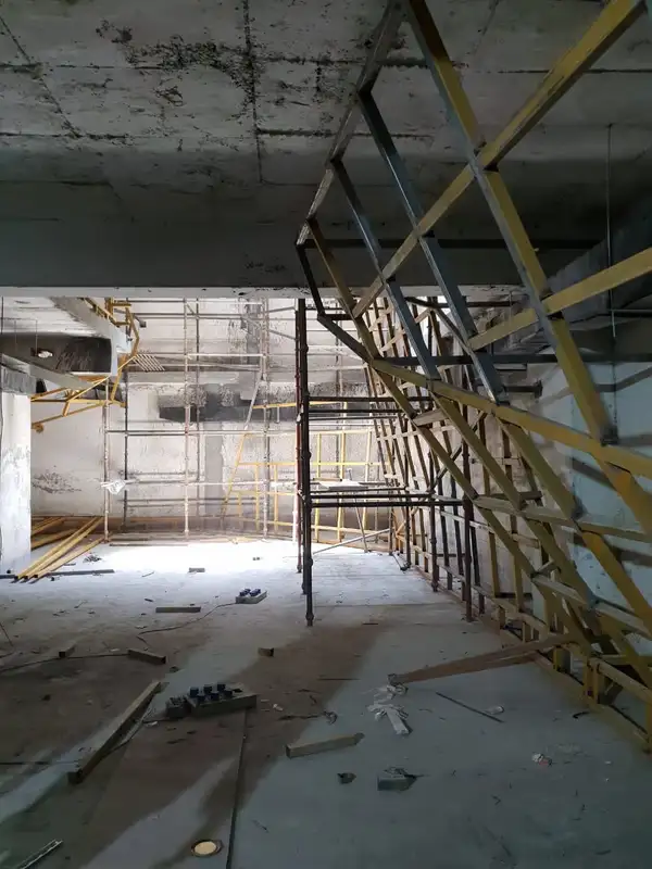 Construction has begun! This is what the back of some climbing walls look like.