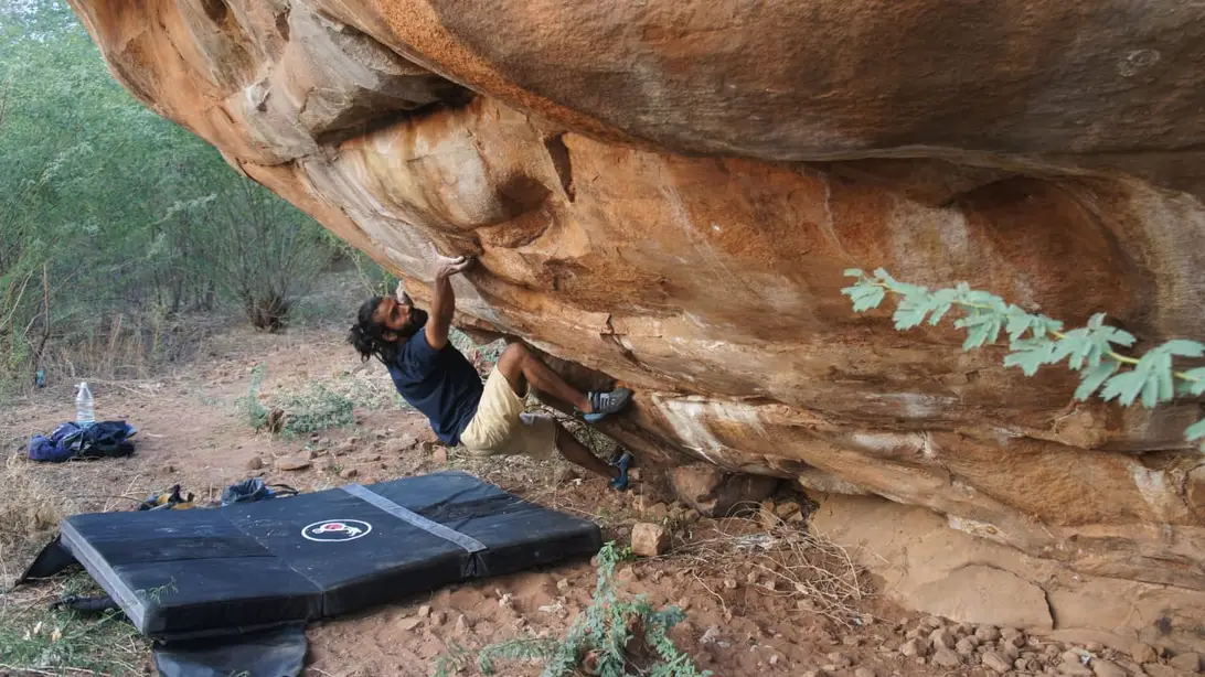 Bouldering on Badami's immaculate sandstone