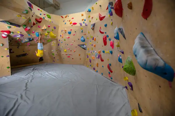 The bouldering wall at BoulderBox
