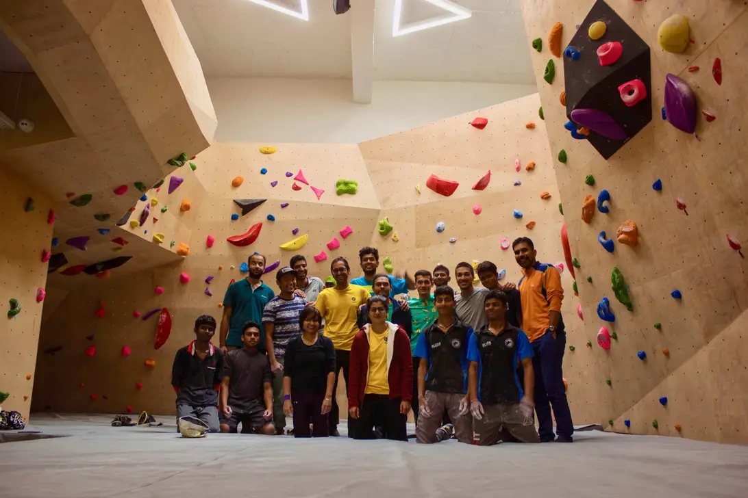 Climbers at BoulderBox after a talk by Said Belhaj.