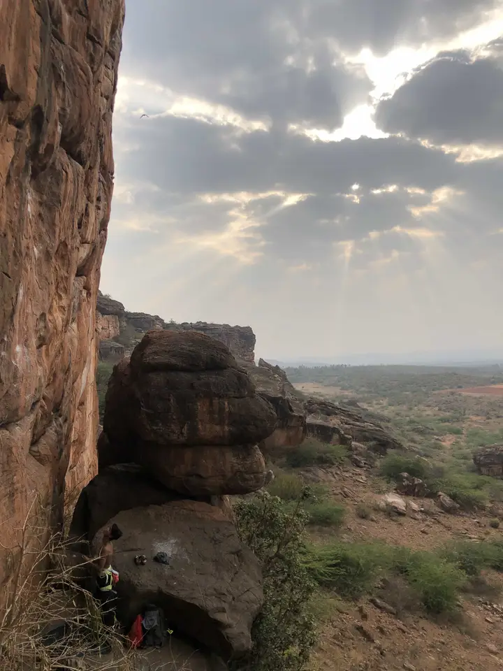Kumar Gaurav looking up at the Kilian project in the Temple area