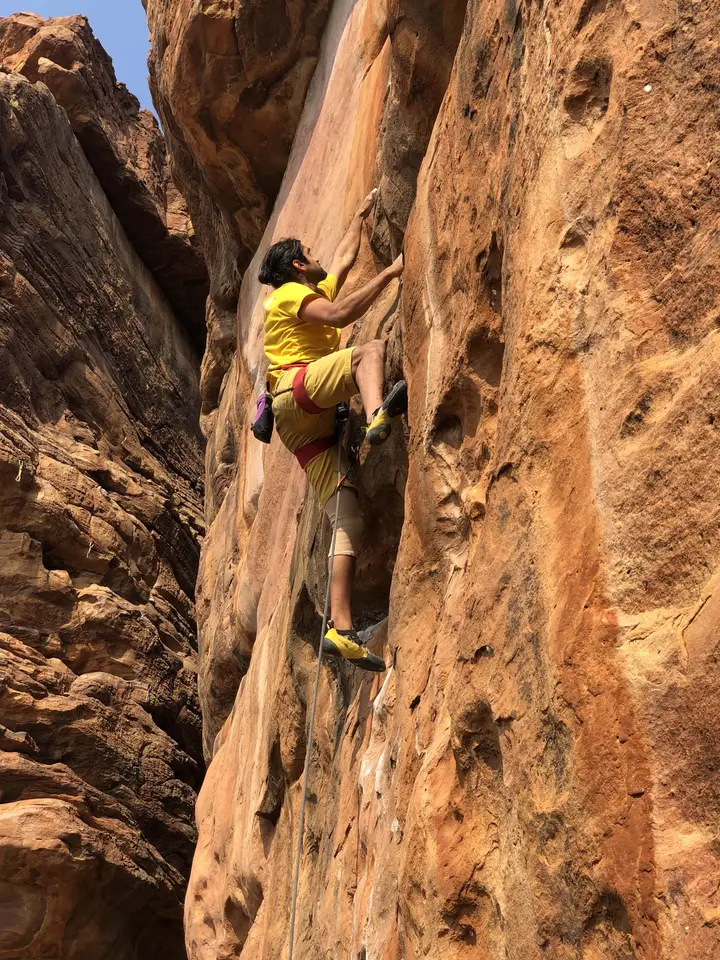 Yadu on Samsara 8a, Badami.
