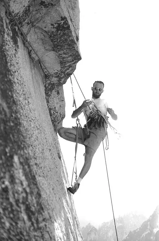 Royal Robbins aids the third pitch of the Salathé Wall in Yosemite during first ascent in 1961. Royal Robbins by Tom Frost.jpg