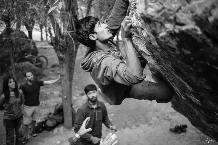 Viraj Sose climbing Channa Puri (6c) in Suru Valley, Ladakh by Arvin.